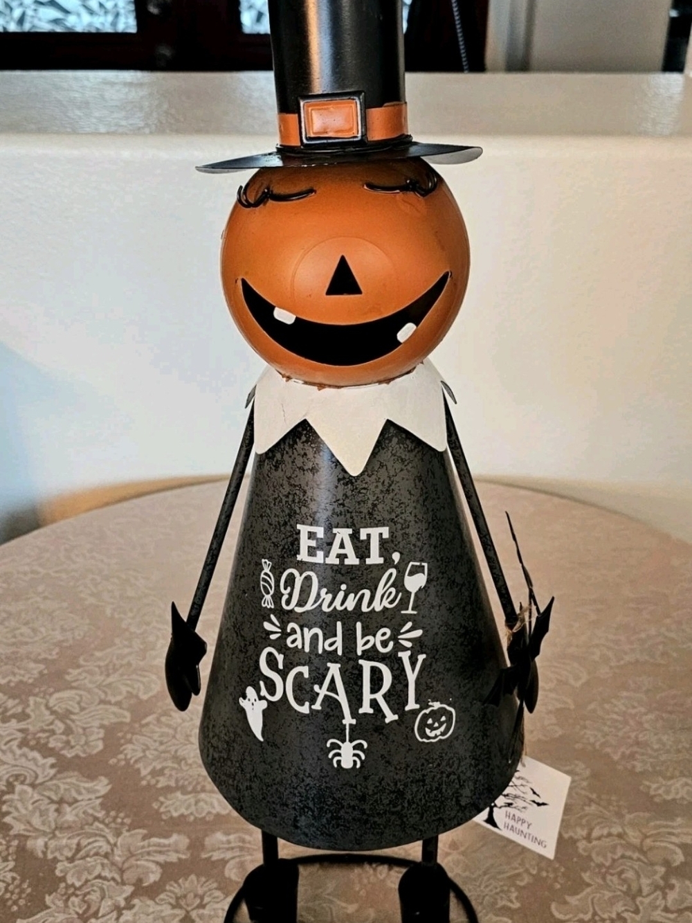 Halloween Metal Figure Primative Pumpkin Witch  Wobbles Tabletop Or Porch READ